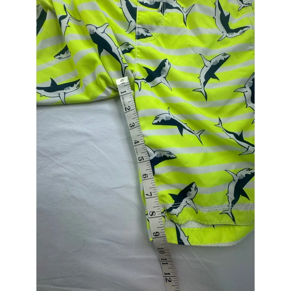 Gap Kids Boys Shark Print Swim Trunks Safety Yellow Striped XL 12 Beach vacation